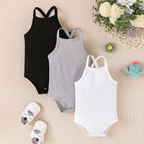Newborn Baby Girl Boy Summer Romper Pack Tank Top Romper Sleeveless Solid One-piece Cami Bodysuit Ribbed Jumpsuit2