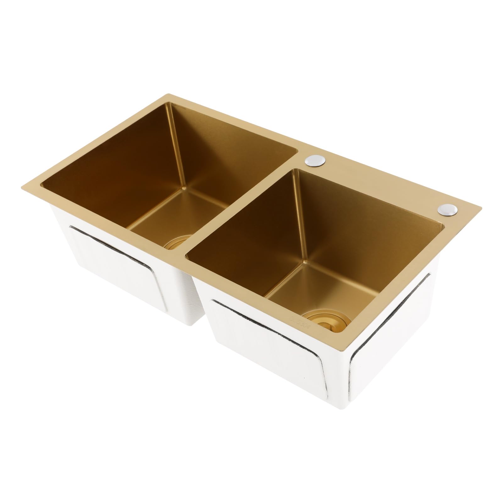 Évier de cuisine à 2 bacs en acier inoxydable 75 x 40 x 22 cm sans robinet pour cuisines, restaurants, magasins de desserts, cafés (doré)