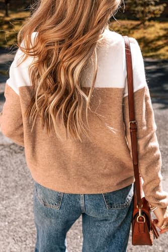 Women's Straw Yellow Colorblock Ribbed Trim Round Neck Sweater2