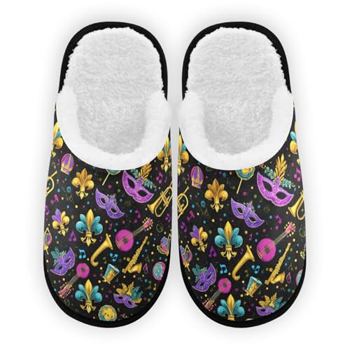 Mardi Gras Masks Pink Slippers For Women Men Soft Memory Foam Non-Slip Festival Winter Indoor House Shoes Travel Slipper