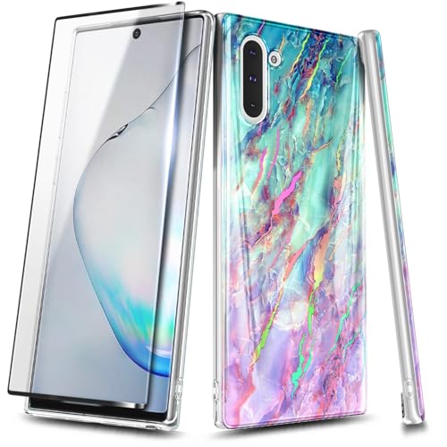 WDHD Designed for Samsung Galaxy Note-10 Case, Marble Nova | with Screen Protector (Maximum Coverage, Flexible TPU Film) | Ultra Slim Thin Glossy Stylish Protective Phone Cover