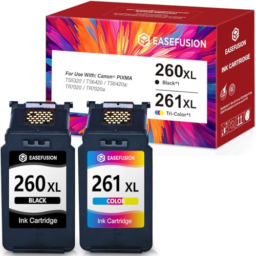 EaseFusion 260XL 261XL Replacement for Canon 260 and 261 Ink Cartridges PG-260 CL-261 Compatible with Canon Pixma TS6420a TS6420 TS6400 TR7020a TS5320 TR7000 TS5300 TR7020 Printer Ink Cartridges