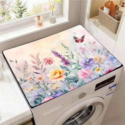 Image of Washer and Dryer Covers for the Top, Non-slip Dryer Top Protector Mat, Dust-proof Washing Machine Cover, 23.6 inch x 19.7 inch (Flowers and butterflies, 23.6 inch x 19.7 inch)