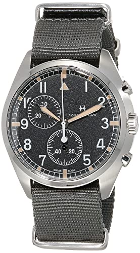 Hamilton Khaki Aviation Pilot Pioneer Swiss Chronograph Quartz Watch 41mm Case, Black Dial, Grey Textile NATO Strap (Model: H76522931)
