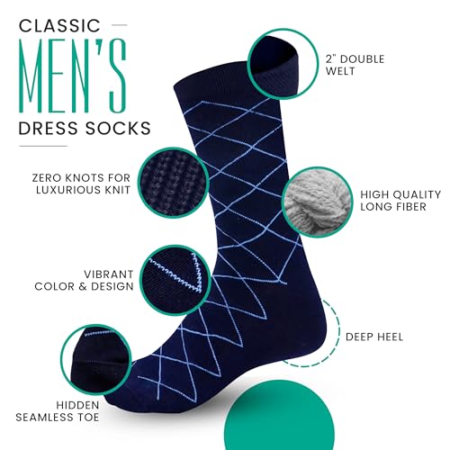 Tom Lawrence Mens Dress Socks -Premium Quality Soft Cotton- Pack of 6 in Gift Box, Assorted Patterned Dress Socks For Men 9-12, Breathable Soft Cotton- Nylon Blend3