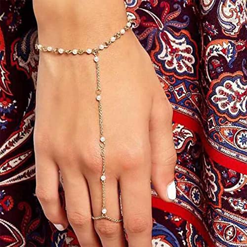 Yienate Bracelet De Chaîne Satellite En Perles Or Chaîne De Doigt En Perles Station Esclave Chaîne De Main En Perles Harnais De Main Boho Bracelets En Perles Bijoux Cadeaux Pour Femmes Filles