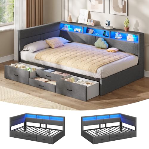 AOGLLATI Polsterbett Schlafsofa 90x200 mit LED-Beleuchtung & Ladestation