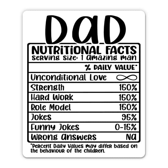 Dad Nutrition Facts Sticker - 3" Laptop Sticker - Waterproof Vinyl for Car, Phone, Water Bottle - Funny Dad Decal