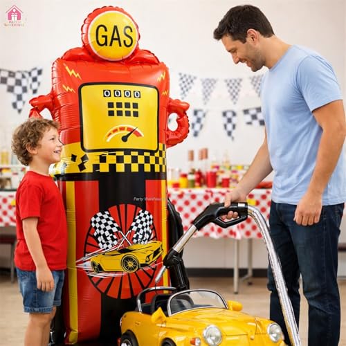 Image of Party Warehouse Racing Car Gas Standee Balloon for Kids Birthday Party Decoration|Large (XL) size Self Standing Foil Balloon| Car Theme & Birthday party supplies|Boys Birthday, Racing Theme Decoration
