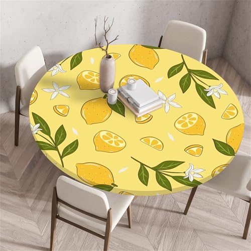 Treer Toalha de mesa redonda anti-manchas, impressão de limão, toalha de mesa redonda com borda elástica ajustável, toalhas de mesa lavável, toalhas de mesa para piquenique e sala de jantar, 70 cm,