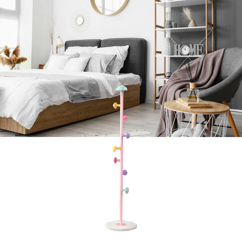 KIMISS Perchero de Madera para Niños con Base Redonda Resistente, Perchero de Pie, de Metal con 7 Ganchos, Artículos para el Hogar Extraíbles, de Pie para Dormitorio (Hada Rosa 167cm)