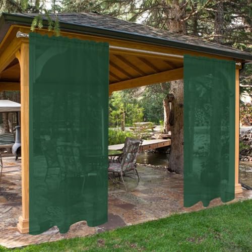 SpaceDresser Waterproof Outdoor Sheer Curtains for Patio - 4 Panels Rod Pocket Indoor Voile Sheer Curtain for Living Room,52W x 96L inch, Foliage Green