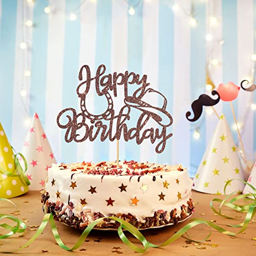 Webenison Western Theme Happy Birthday Cake Topper/Mexican Birthday Party/Men Cowboy Birthday Party Decorations Brown Glitter #TOP4