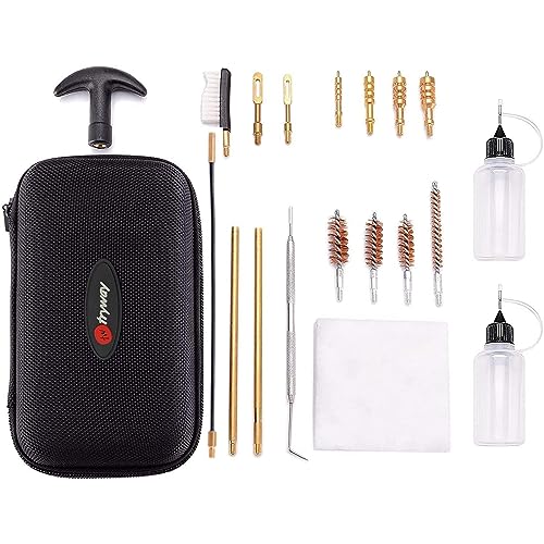Kit de Limpieza de Pistola. 22, 357/.38/9mm .40, 45 Cal, Kit de Limpieza de Pistola de 9mm, Cepillo de Bronce y cepillos de Nailon con Estuche de Transporte Kit de Limpieza (Negro)