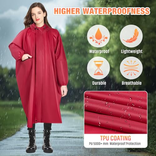 LUROON Leichter Wasserdichter Regenponcho Regenjacke Damen Herren mit Kapuze Faltbare Regencape Fahrrad mit Taschen Reflexstreifen, Wiederverwendbar Regenmantel für Wandern Angeln Radfahren Reisen