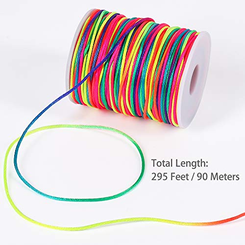 Image of Tenn Well Satin Rattail Cord, 295 Feet 2mm Colorful Nylon String for Macrame Bracelets, Necklaces, Jewelry Making, Beading, Arts and Crafts, String Games