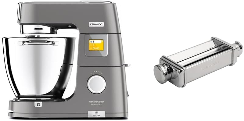 Kwl90.034Si Titanium Planetary Kneader Chef Patissier Xl with Easywarm Bowl 7L & Kax980Me Accessory for Planetary Mixer, Stainless Steel, Silver