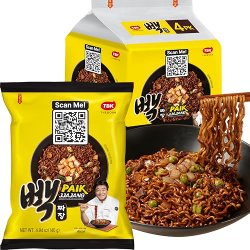 TBK THEBORN Paik Jjajang, Jajang Ramen, Jjajangmyeon Noodles, Korean Instant Black Bean Noodles with...