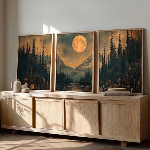 Image of kotart Big Aesthetic Mountains View Wall Art Paintings | Flowers Landscape Framed Painting | Vastu Frames for Living Room Bedroom Wall Decor Set Of 3 (13X17 inch)