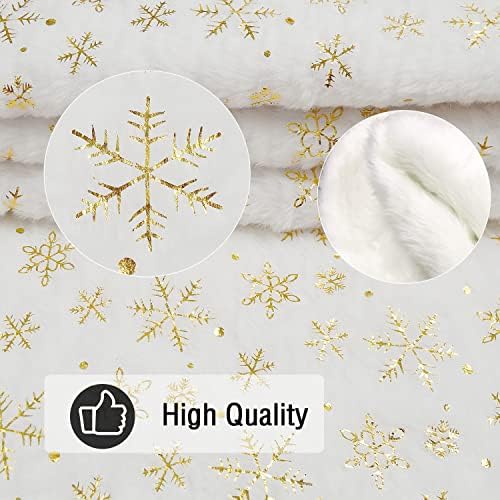 Ywlake Christmas Tree Skirt 36 Inch White Plush Xmas Tree Skirt Base Floor Mat Cover XMAS Party Decor Gold Snowflake Tree Skirt for Christmas New Year Party Holiday Decorations (90cm)