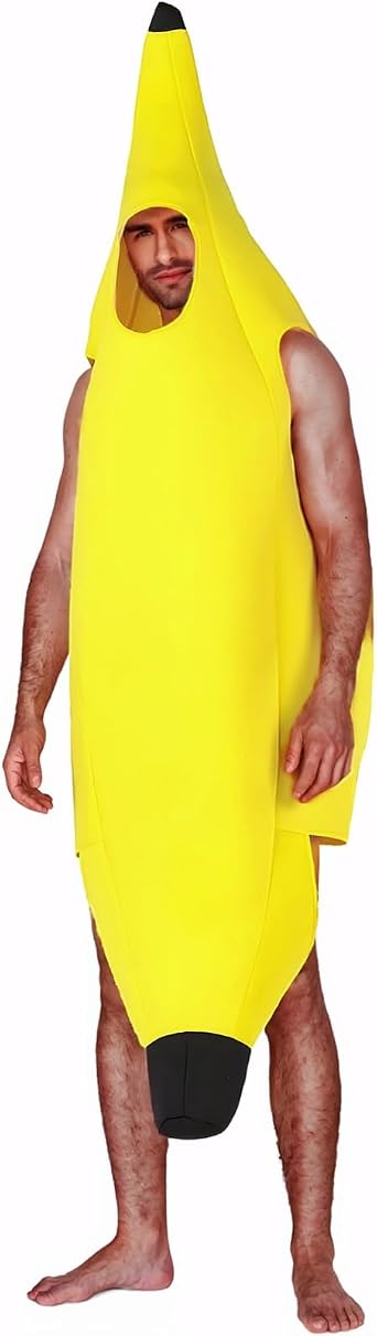 AYNKH Funny Banana Costume for Adults Kids, Lightweight Fruit Halloween Group Fancy Dress, Comfortable Funny Unisex Fruit Outfit Easy to Wear and Remove for Themed Party Christmas Cosplay