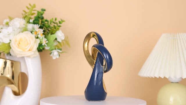 Estatua Decorativa Abstracta Moderna en Cerámica Azul Dorado miniatura 7