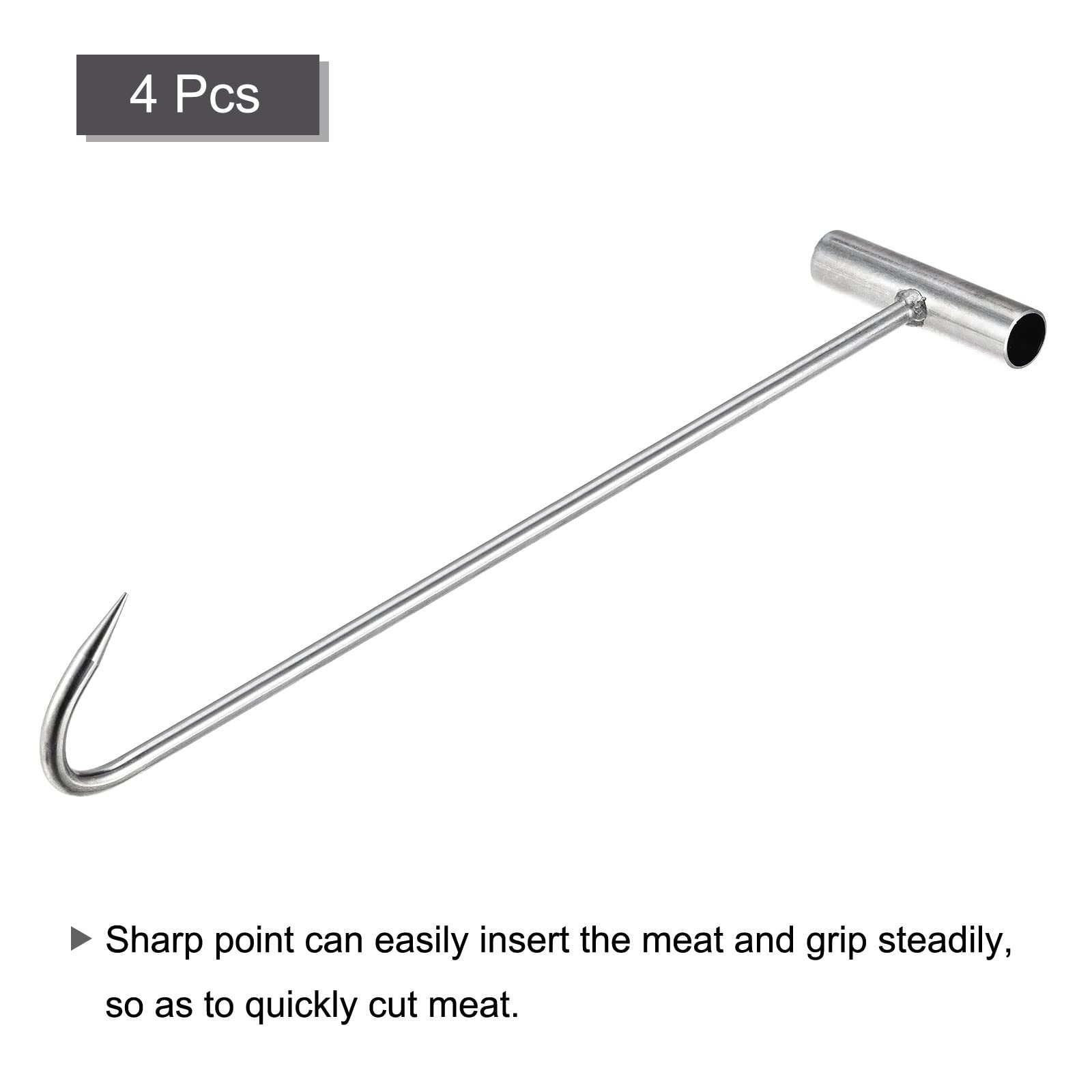 uxcell Lot de 4 crochets à désosser en acier inoxydable avec poignée en T de 39 cm