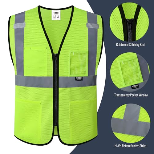 Image of JKSafety Safety Vest for men women Hi Vis Vest with Pockets and Zipper High Visibility Meet ANSI Standard(BX310