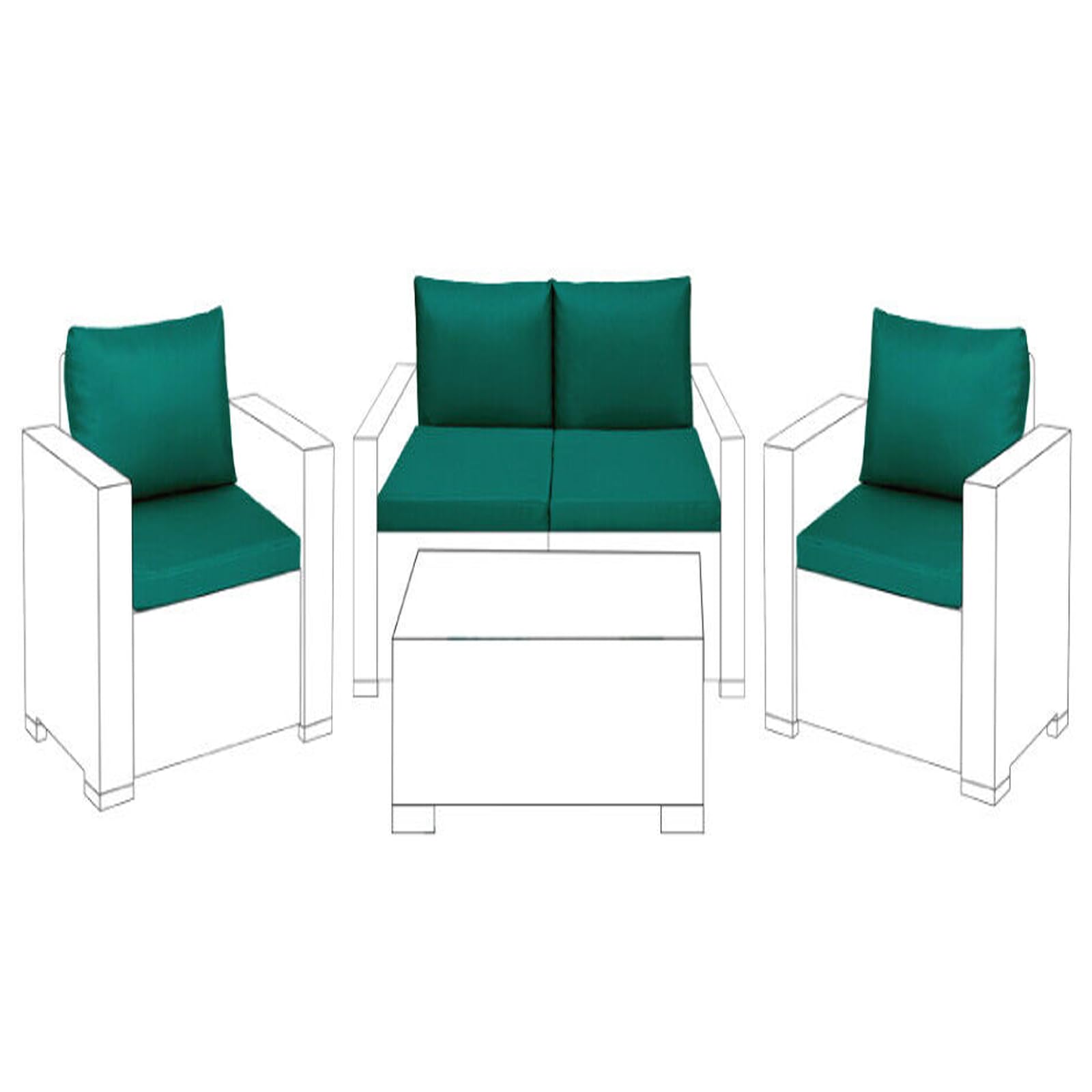 Soodie&Zuzu's Outdoor Garden Furniture Cushion Seat Pad Only Keter Allibert California Rattan Furniture 1 2 3 4 Seater Sofa Armchair Water Resistant Removable Cover (4 Seater - 8 PCs, Green)