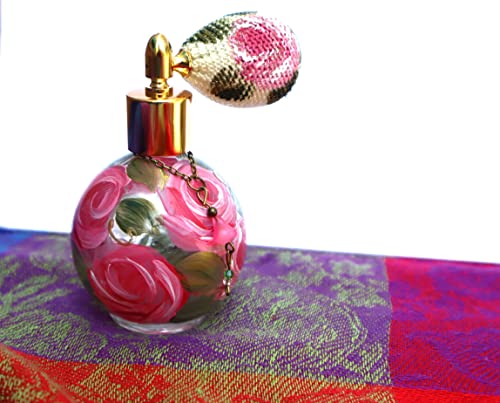 Vintage Hand-Painted Pink Roses Glass Perfume Atomizer Bottle for Romantic Shabby Chic Decor and Vanity Elegance - Image 2