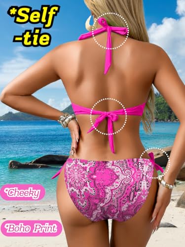 Sexy Push Up Bikini Sets for Women,Tie Halter Underwire Boho Swimsuit,2 Piece Cheeky Bathing Suit Beach Pool Party3