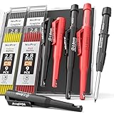 Nicpro 2 Pack Carpenter Pencils with Sharpener, CP3000 Mechanical Carpenter Pencils with 38 Refills, Heavy Duty Construction Pencil, Woodworking Tools for Architect Marking (Black, Red) - With Case