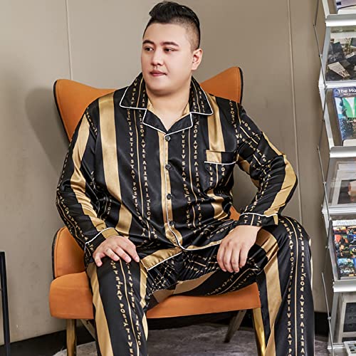 CYGE Men's Imitation Silk Satin Pajama Set 2-Piece Long Sleeve Plus Size Sleepwear Pjs Sets 3XL-5XL4