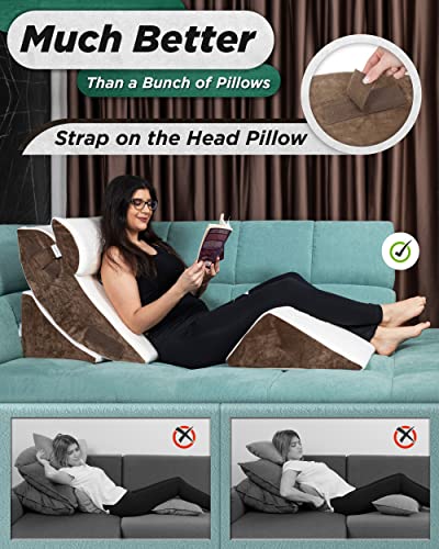 Lunix Lx5 4Pcs Orthopedic Bed Wedge Pillow Set, Post Surgery Memory Foam For Back, Neck And Leg Pain Relief, Sitting Pillow, Comfortable And Adjustable Pillows Acid Reflux And Gerd For Sleeping Brown #TOP3