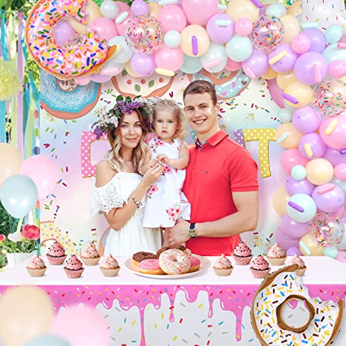 Winrayk 131Pcs Donut Birthday Party Decorations Supplies Donut Balloon Garland Arch Kit Donut Grow Up Backdrop Tablecloth Star Sprinkle Balloons Baby Shower Sweet One Donut Party Decorations For Girls #TOP6