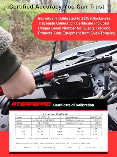 1/2 Inch Drive Click Torque Wrench, 10-170 ft.lb/13.60-230.5Nm, ±3% High Precision, Dual-Direction Adjustable 72 Tooth Click Torque Wrench 1/2 Drive for Motorcycle, Car Lug Nut Maintenance