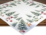 Tischdecke Weihnachten mit Glitzer, Mitteldecke mit Schneemann und Rentier Design, Weiß, 85x85 cm