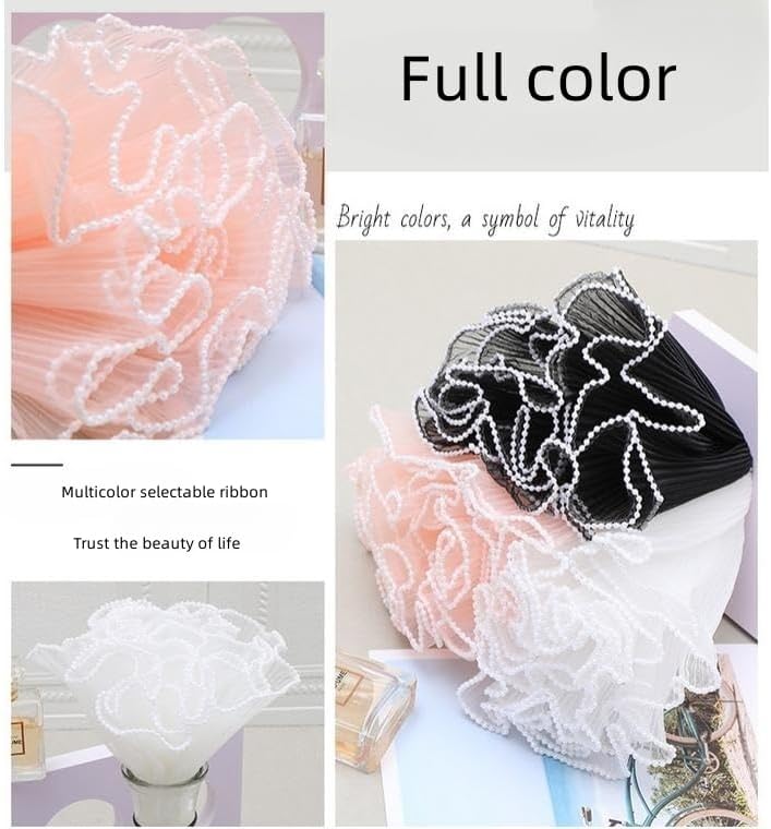 Miniatura 7 de XIZHI Paquete de 2 ramos de 4.5 yardas, papel de regalo de perlas onduladas arrugadas de red para envolver flores, papel de malla coreana, para