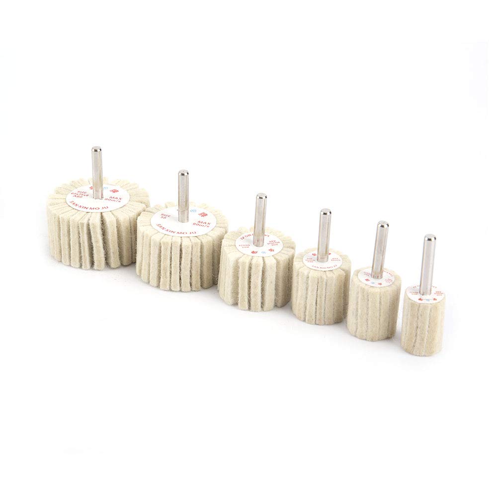 7Pcs Wool Flap Buffing Wheel Set 20/25/30/40/50/60mm Abrasive 1/4