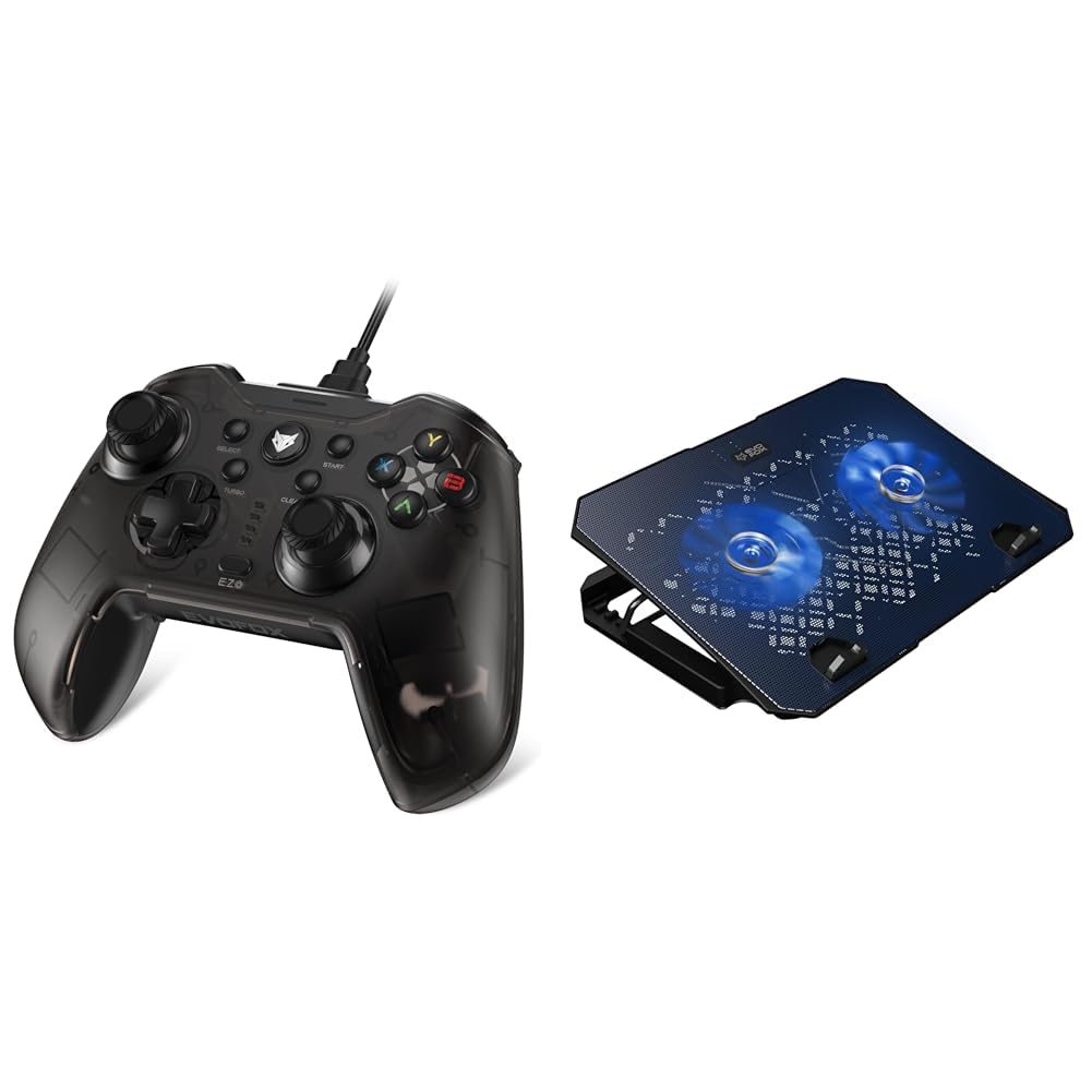EvoFox Elite X Wired Gamepad for PC with Dual Vibration Motors (Black) Frost Laptop Cooling Pad with 125mm Silent Fans (Blue)-image-17