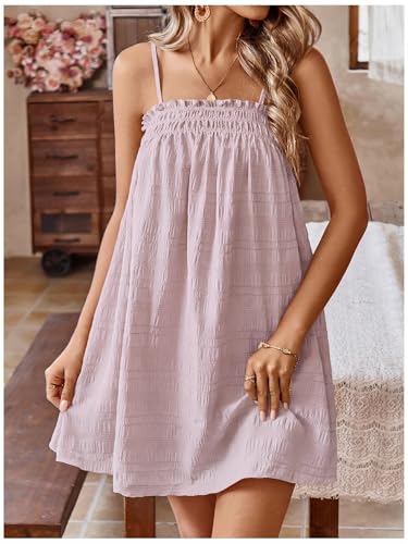 Image of MakeMeChic Women's Babydoll Dress Sleeveless Swing Shirred Mini Dresses | Beach, Summer, Sundress, Ruffle, Casual Dress, Flowy Dress