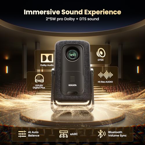 Image of Short Throw Projector 4K Compatible with Netflix,1200ANSI Ceiling Projector Portable for Bedroom /Outdoor Auto focus 6D Keystone Dolby Smart Home Projector with WiFi and Bluetooth 200''