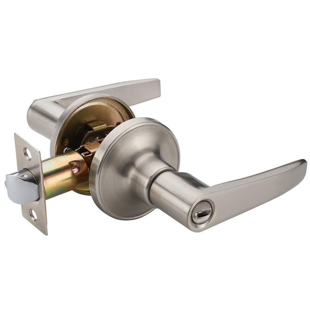 1 Pack of HAIFUAN Door Lever Handle Lockset, Doob Knob for Use of Bathroom Nickel Brushed Color, no Key(802-BK)