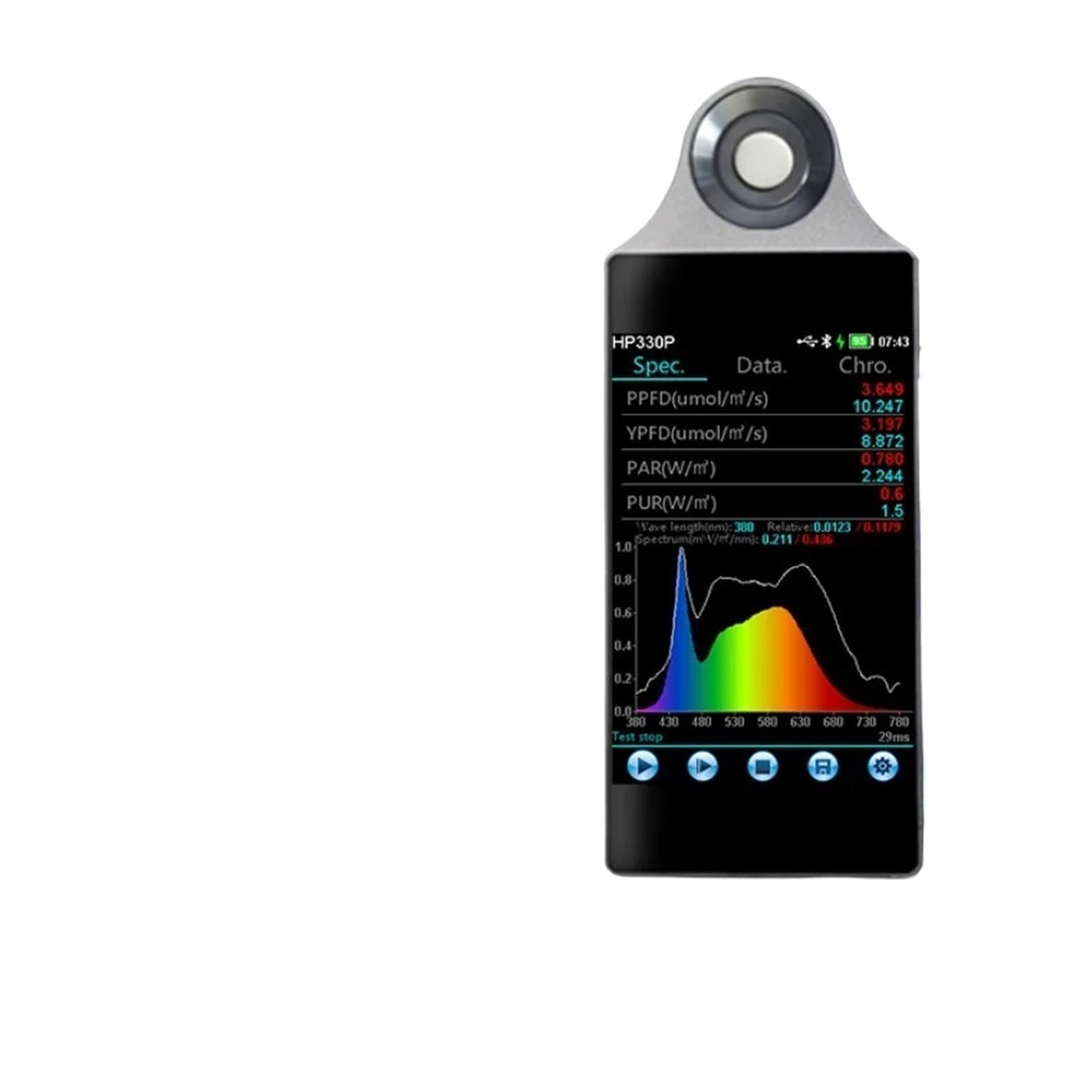 Mthckxjbsuz Hp330p (380-800Nm) Spectrometer Portable, Par Light Ppfd Spectrometer For Grow Lights Hp330p Spectrum Meter Lux Cct Cri Tester