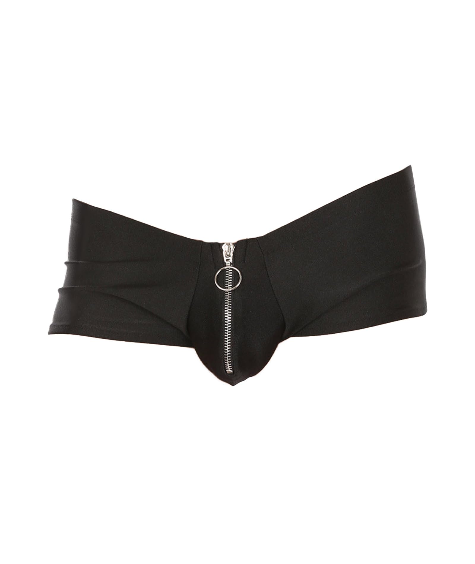 xxxiticat Men's Sexy Underwear Zipper Boxer Briefs with Pouch Low Rise Open Front Panties See Through Stretch Short Lingerie: Medium Black