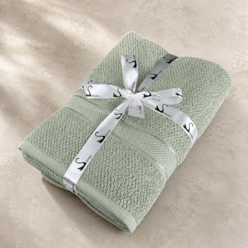 Image of SENSES By Riba Cotton Towels for Bath 550 GSM - Pale Green, 1 Pc | Super Soft, Large Size, Absorbent, Lightweight, Antimicrobial, Low Linting