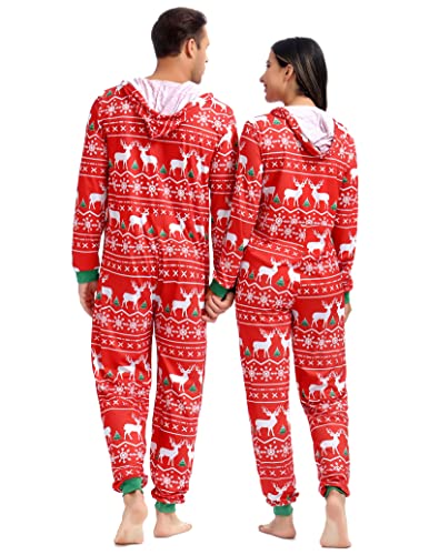 frawirshau Christmas Onesie Pajamas For Family Matching Onesies For Couples Christmas Pajamas Adult Men Red 2XL2