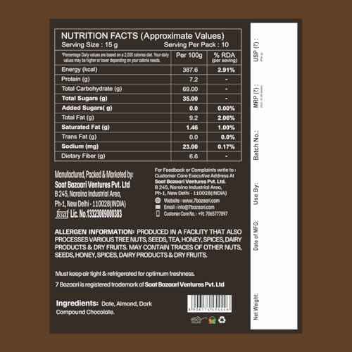 Image of 7 BAZAARI Premium Chocolate Dates with Almonds | Dark Chocolate Coated Dates Healthy Energy Snack | Gluten Free Gourmet Treat | 10 pcs