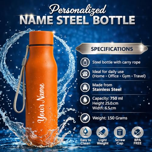 Image of Giftana Personalized Name Water Bottle 750ml, Birthday Gifts (Tan 1)
