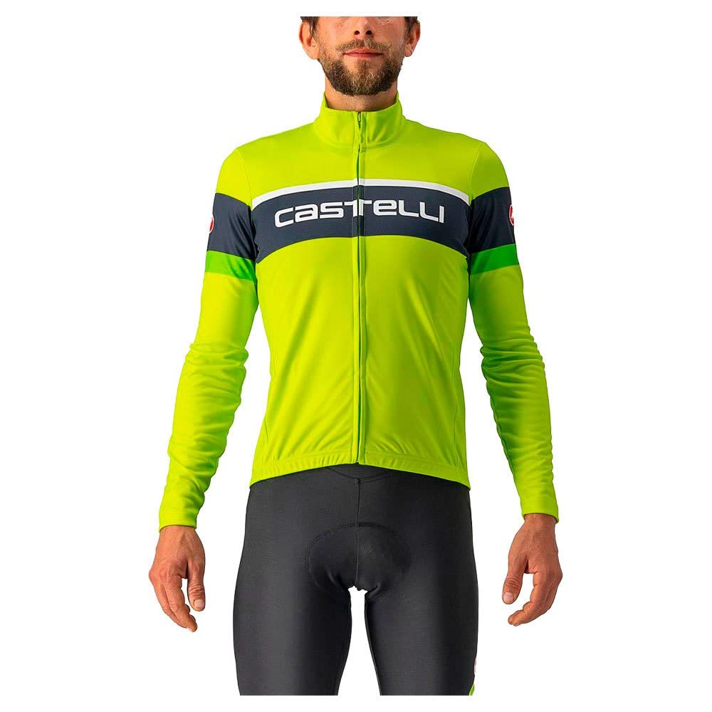 Castelli Passista Long-Sleeve Jersey - Men's Electric Lime/Savile Blue/Green Fluo, XL